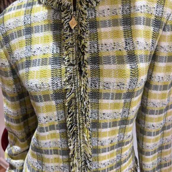 St John yellow lemon chartreuse skirt suit jacket 12 Large embellished career - Picture 2 of 3